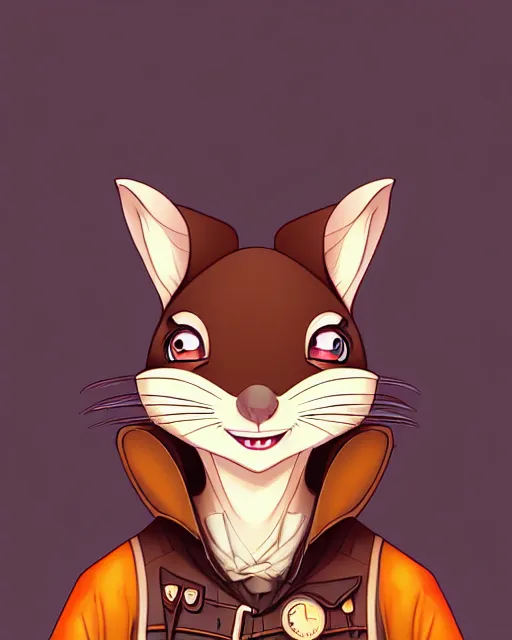 Image similar to don bluth, loish, artgerm, joshua middleton, steampunk, clockpunk anthropomorphic squirrel, full policeman outfit, smiling, symmetrical eyes symmetrical face, colorful animation forest background