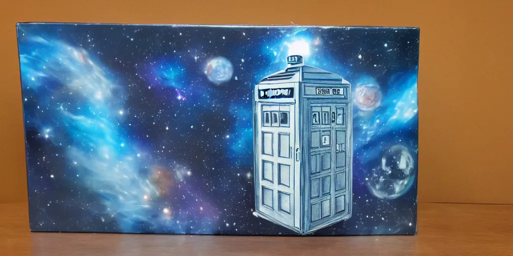 Image similar to box is bigger on the inside. background outer space. detailed. photorealistic