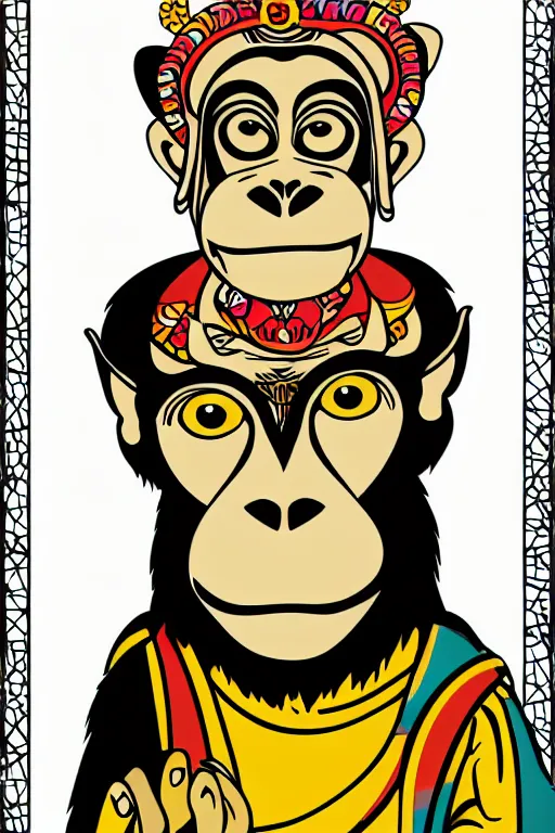 Image similar to a vector based illustration about a monkey Buddhist in the style of pop art, no gradients