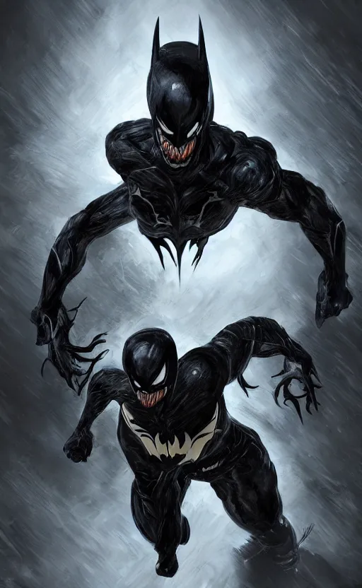 Image similar to venom as batman, dynamic lighting, photorealistic fantasy concept art, trending on art station, stunning visuals, terrifying, creative, cinematic