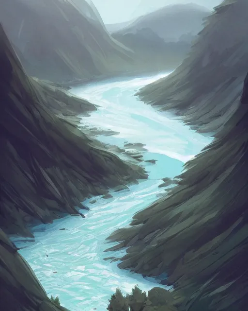 Prompt: mountaintop river flat illustration by charlie bowater trending on artstation