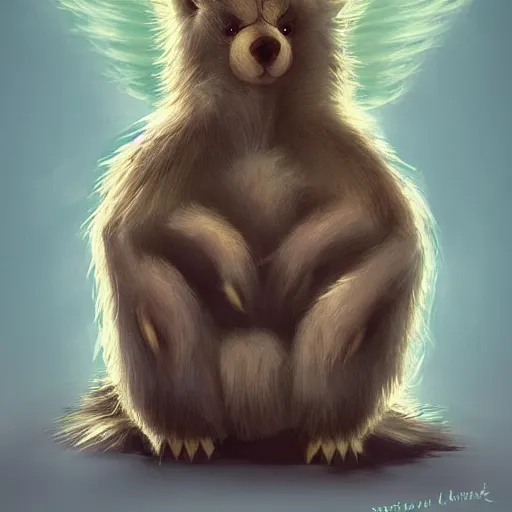 Image similar to cute creature with light brown fur and wings, surreal, concept art, digital art