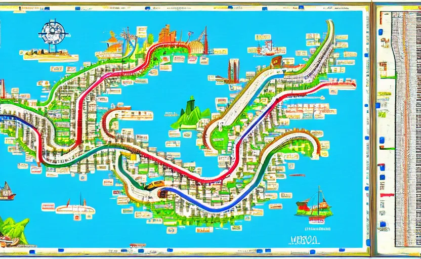 Image similar to metro map, large, detailed, islands