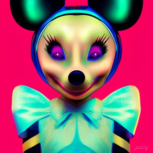 Image similar to Futuristic portrait of cyber Minnie Mouse, pastel colours, highly detailed face, digital art by Antoni Tudisco