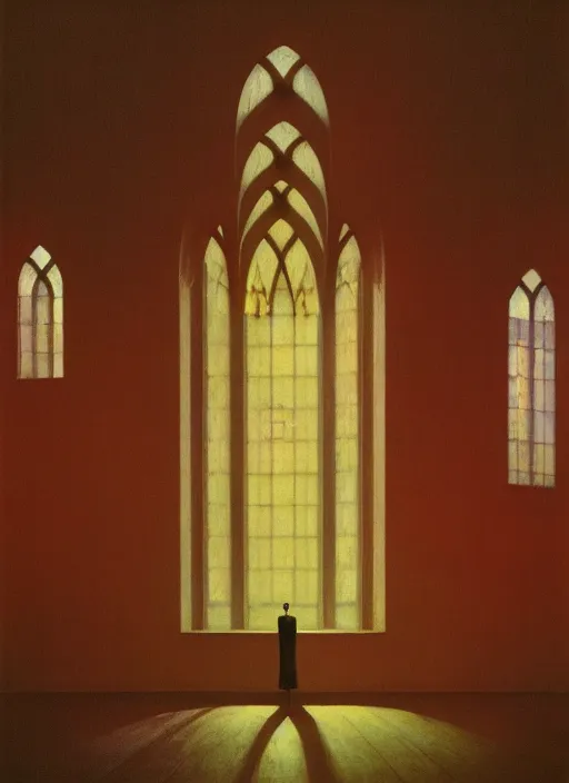 Prompt: Inside a church, Edward Hopper and James Gilleard, Zdzislaw Beksinski, Mark Ryden, Wolfgang Lettl highly detailed, hints of Yayoi Kasuma