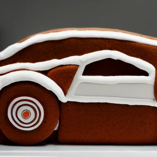 Prompt: a ferrari made of gingerbread, food photography, car photography