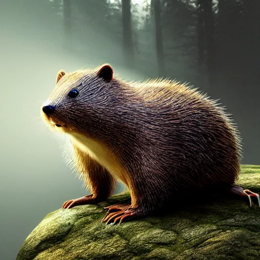 Image similar to hyperrealistic dslr film still of justin bieber disguised as a woodchuck, stunning 8 k octane comprehensive 3 d render, inspired by istvan sandorfi & greg rutkowski & unreal engine, perfect symmetry, dim volumetric cinematic lighting, extremely hyper - detailed, incredibly real lifelike attributes & flesh texture, intricate, masterpiece, artstation, stunning