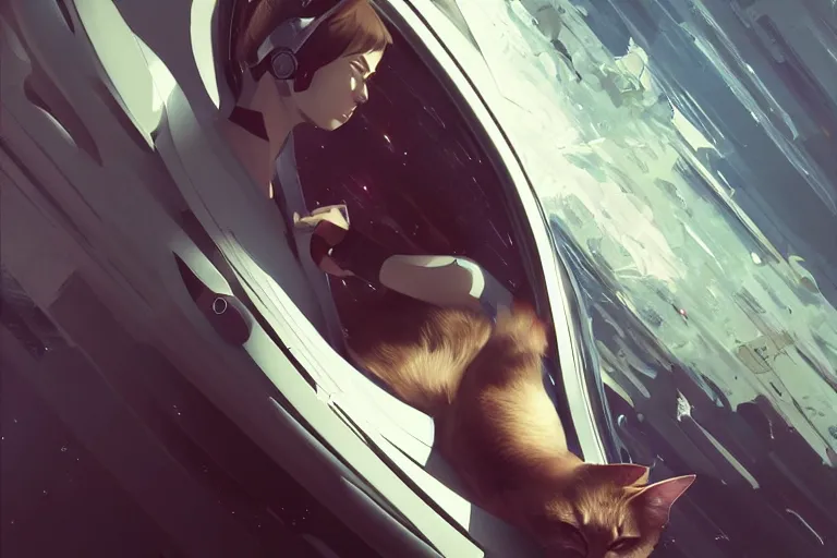 Prompt: neko woman with cat ears in a futuristic spaceship, detailed digital art, futuristic, vector art, by greg rutkowski, by ilya kuvshinov, by artgerm, by yoshitaka amano, dynamic lighting