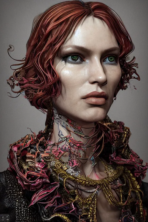 Image similar to hyper-realisti ultra-detailed maximalist and dramatic fullbody female portrait by igor goryunov inspired by andrei riabovitchev. Rendered by binx.ly 8k. Generative art. Tools used: Blender Cinema4d Houdini3d zbrush. Unreal engine 5 Cinematic. Beautifully lit. No background. artstation. Deviantart. CGsociety.