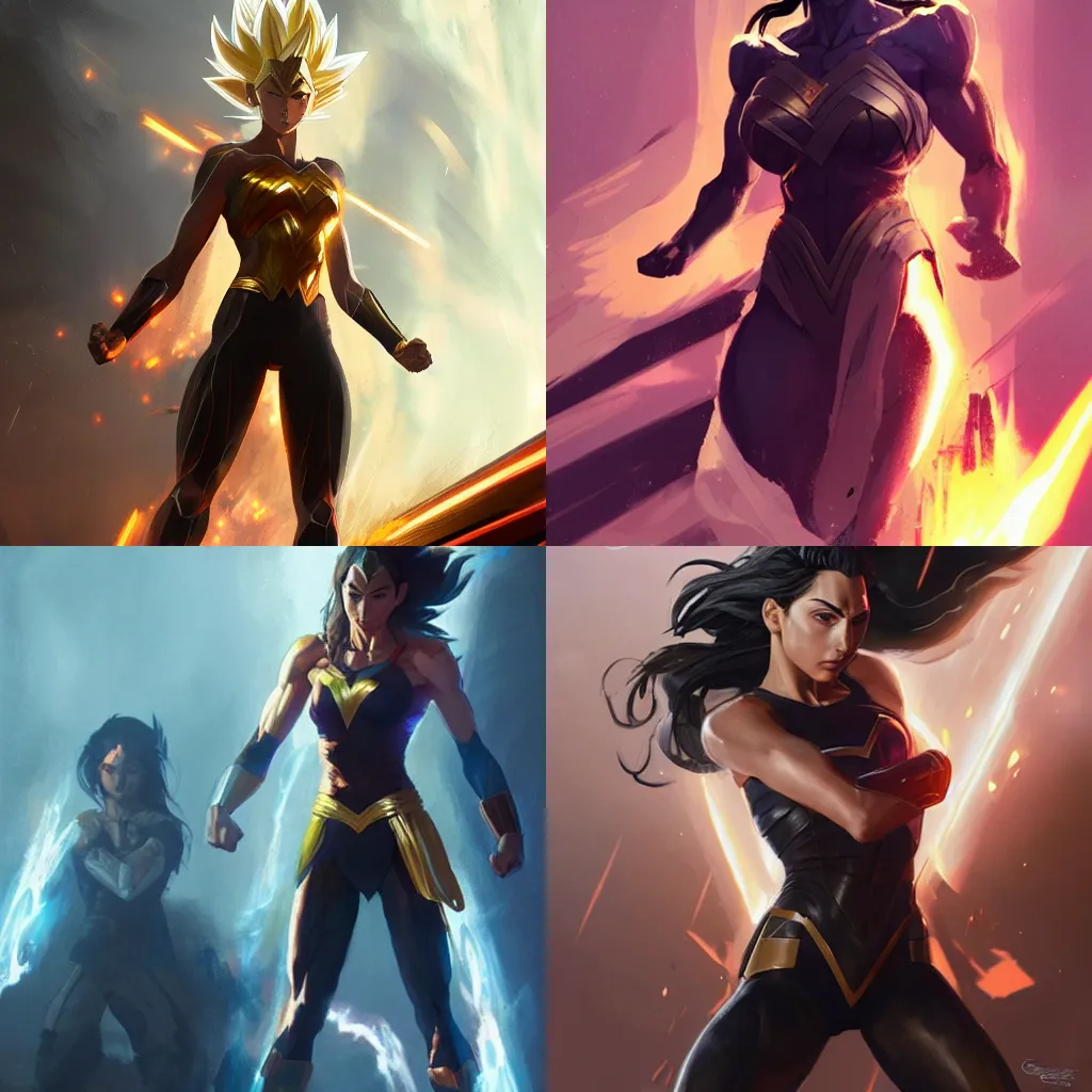 Prompt: gal gadot going super saiyan by greg rutkowski by artgem trending on artstation hero concept art