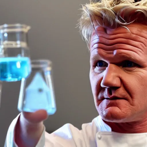 Image similar to gordon ramsay performing chemistry experiments in the lab