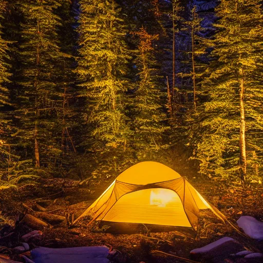 Image similar to campire in the woods at night in the canadian rockys, 4k, high detail, high-resolution photograph, professional photography, ultra-detail