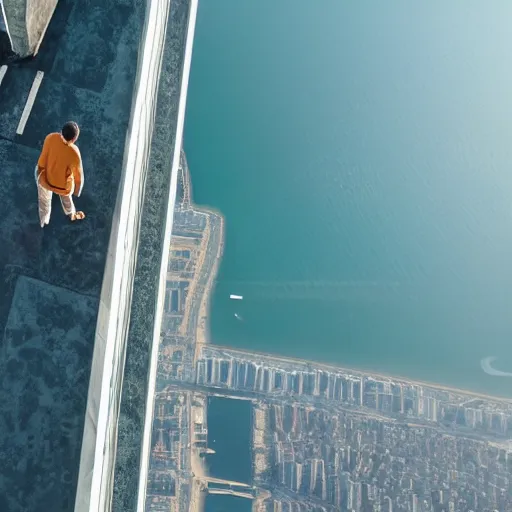 Image similar to Man looking down from the tallest building in the world