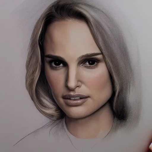 Image similar to beautiful young natalie portman with artist sketch closeup