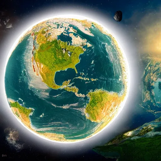 Prompt: A very detailed photorealistic landscape of Earth in 100 years, after global warming