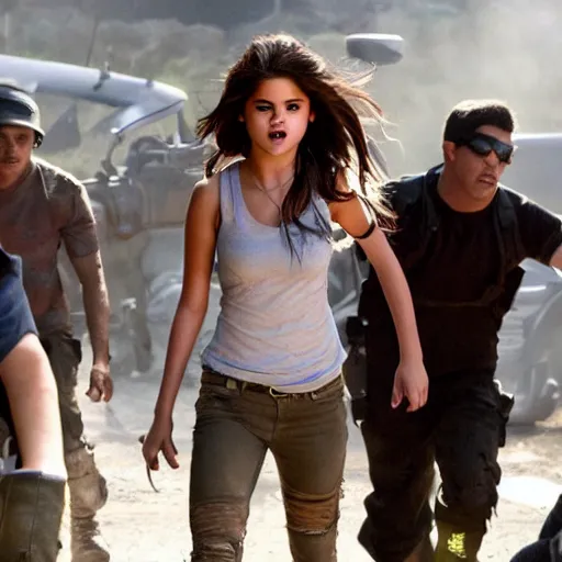 Image similar to High quality movie still of Selena Gomez in Michael Bay's Transformers