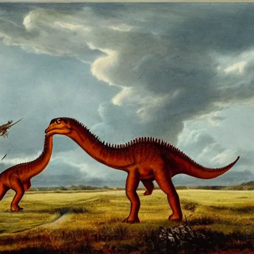 Image similar to hunters chasing a diplodocus in the plains