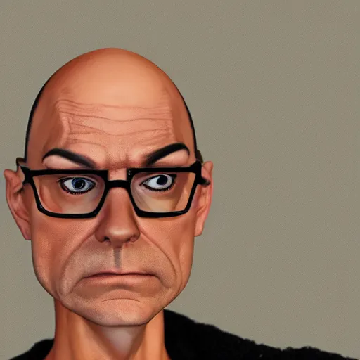 Image similar to A middle-aged Dr. Venture in real life with a hooked nose, a long gaunt face and skinny body and neck, very thin and bald, realistic, very realistic, hyperrealistic, highly detailed, very detailed, extremely detailed, detailed, digital art, oil painting, trending on artstation, headshot and bodyshot, detailed face, very detailed face, extremely detailed face, HD Quality, 8k resolution, very very detailed face, real life