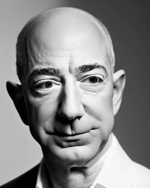 Image similar to A studio portrait of Jeff Bezos looking unhappy, highly detailed, 80mm, f/1.4