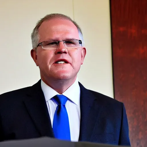 Prompt: scott morrison doing a press conference with jesus christ