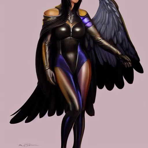 Prompt: character portrait of a modest robed raven angel with iridescent black raven wings, by Artgerm, Steve Argyle, Mark Brooks, Marina Abramović, trending on Artstation