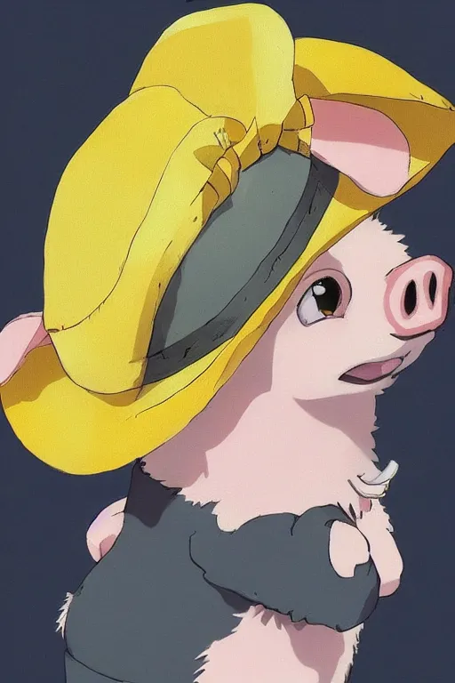 Prompt: adorable anime pig wearing a cute hat, young, clear clean face, Ilya kushinov, by Makoto Shinkai, Studio Ghibli, Miyazaki, Kyoto Animation, digital 2D, painterly style, gouache illustration, high contrast, cute, kawaii, chibi, golden ratio, rule of thirds