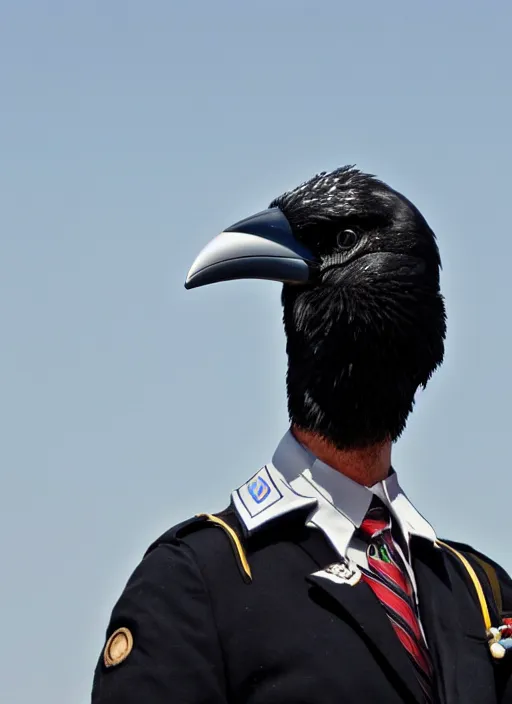 Image similar to a jet pilot with a crow head