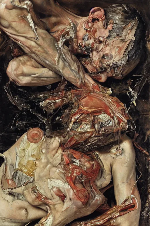 Image similar to portrait of the god of decay and death, part by Jenny Saville, part by Lucian Freud, part by Norman Rockwell