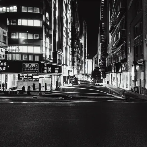 Image similar to street view of a dark cyber noir city, night, photoreal 35mm 8k photography