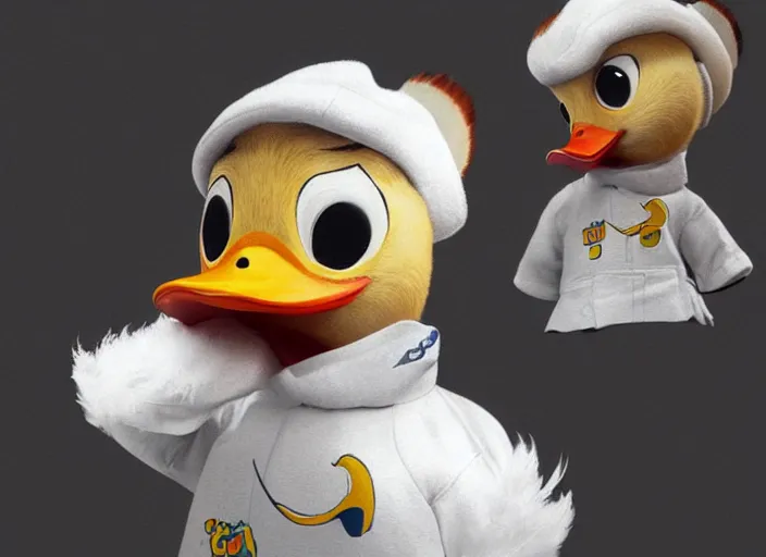 Prompt: award - winning detailed concept art of a cute iconic anthropomorphic duck character wearing a sailor suit. art by wlop on bcy. net, realistic. detailed feathers, art by cheng yi. artstationhd, artgerm, 3 dcg, pixar zootopia. 3 d rendering, high quality model sheet, donald. model sheet detailed