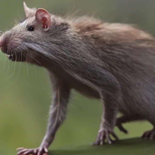 Prompt: cranbow jenkins, lord of the hambone, emerging from the mist, now declares himself king of all rats and insects