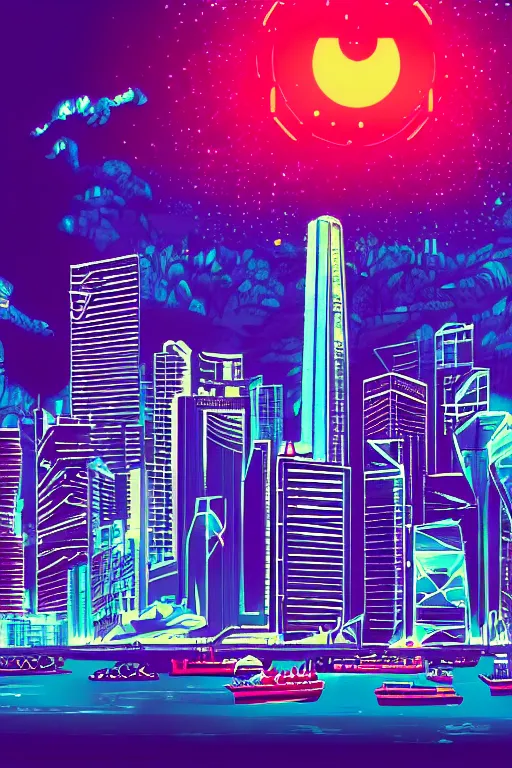 Prompt: hongkong city screen, epic retrowave art, trending on art station