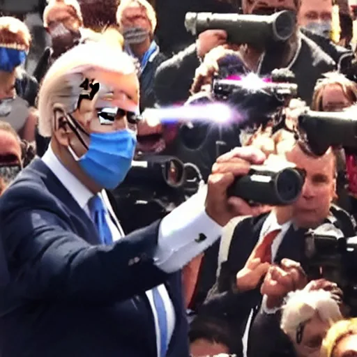 Prompt: Joe Biden shooting laser beams out of his eyes into a crowd