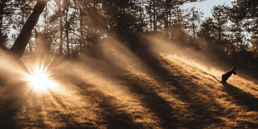 Image similar to a man sliding down a sunbeam