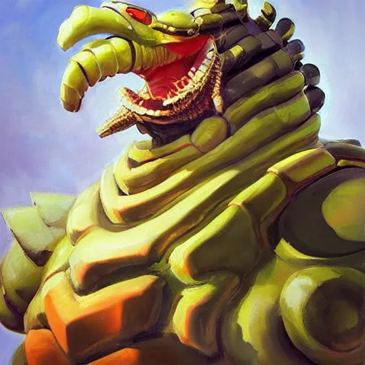 Image similar to greg manchess portrait painting of partially armored caterpillar from alice in wonderland as overwatch character, wacky, medium shot, asymmetrical, profile picture, organic painting, sunny day, matte painting, bold shapes, hard edges, street art, trending on artstation, by huang guangjian and gil elvgren and jesper ejsing