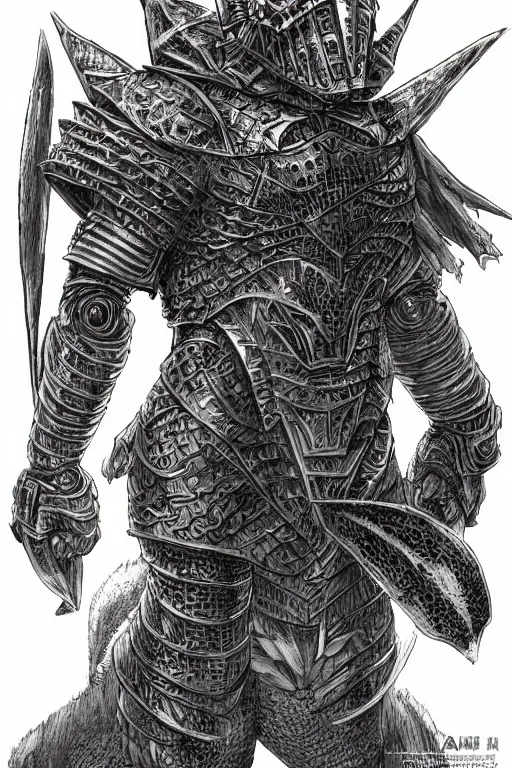 Image similar to armoured warrior humanoid figure monster, symmetrical, highly detailed, digital art, hummingbird themed armour, sharp focus, trending on art station, kentaro miura manga art style