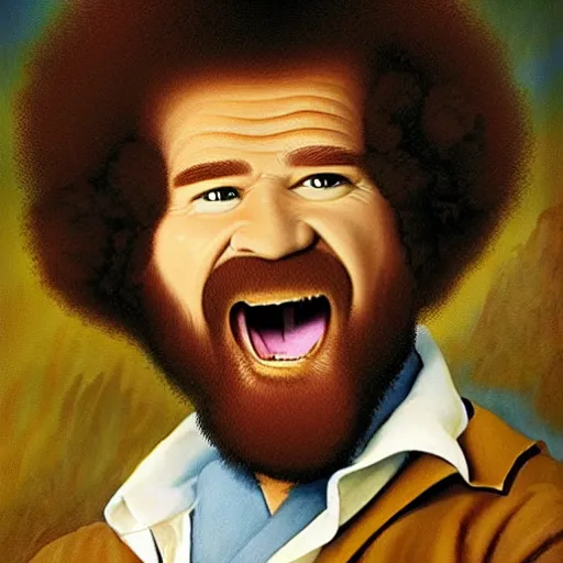 Image similar to bob ross screaming on horse by remington