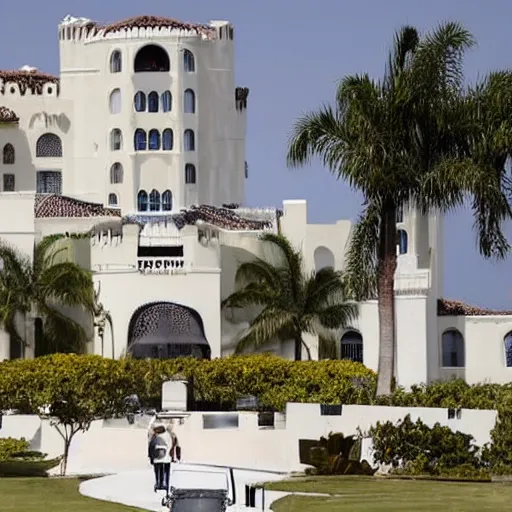 Prompt: FBI raiding mar-a-lago, walking inside luxurious rooms, looking for proofs