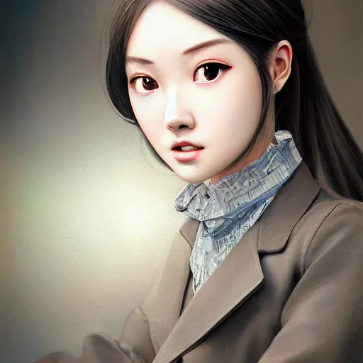 Image similar to dynamic composition, motion, ultra-detailed, incredibly detailed, a lot of details, amazing fine details and brush strokes, colorful and grayish palette, smooth, HD semirealistic anime CG concept art digital painting, watercolor oil painting of a young office lady, by a Chinese artist at ArtStation, by Huang Guangjian, Fenghua Zhong, Ruan Jia, Xin Jin and Wei Chang. Realistic artwork of a Chinese videogame, gradients, gentle an harmonic grayish colors.