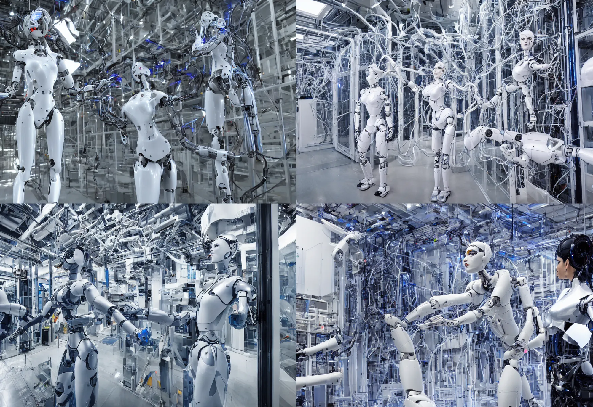 Prompt: ex macina shot female cyborg robot in detailed realistic data center