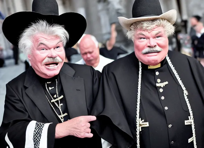 Image similar to photo still of rip taylor at the popes funeral!!!!!!!! at age 5 4 years old 5 4 years of age!!!!!!! throwing confetti from a bucket at the grave, 8 k, 8 5 mm f 1. 8, studio lighting, rim light, right side key light