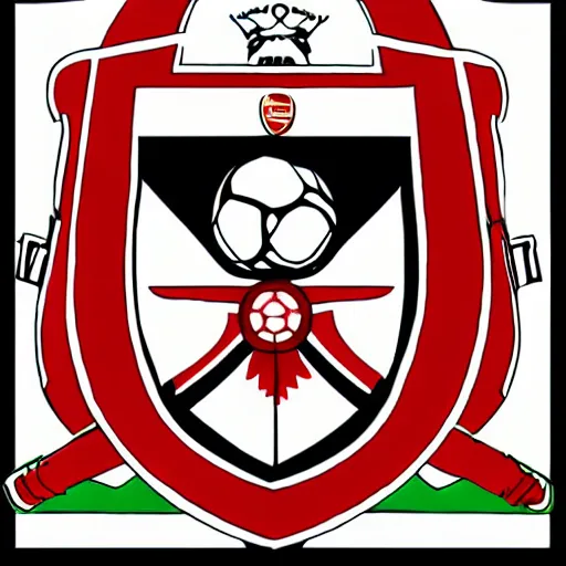 Prompt: a coat of arms containing a red and white arsenal football club flag, line drawing, official documentation