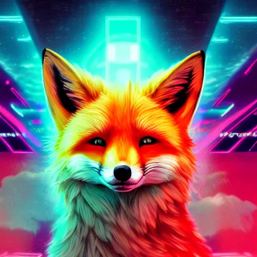 Prompt: digital fox, ultimate retrowave palette, digital world, highly detailed, electric breeze, anatomically correct vulpine, synth feel, fluffy face, ear floof, flowing fur, super realism, accurate animal imagery, 4 k digital art