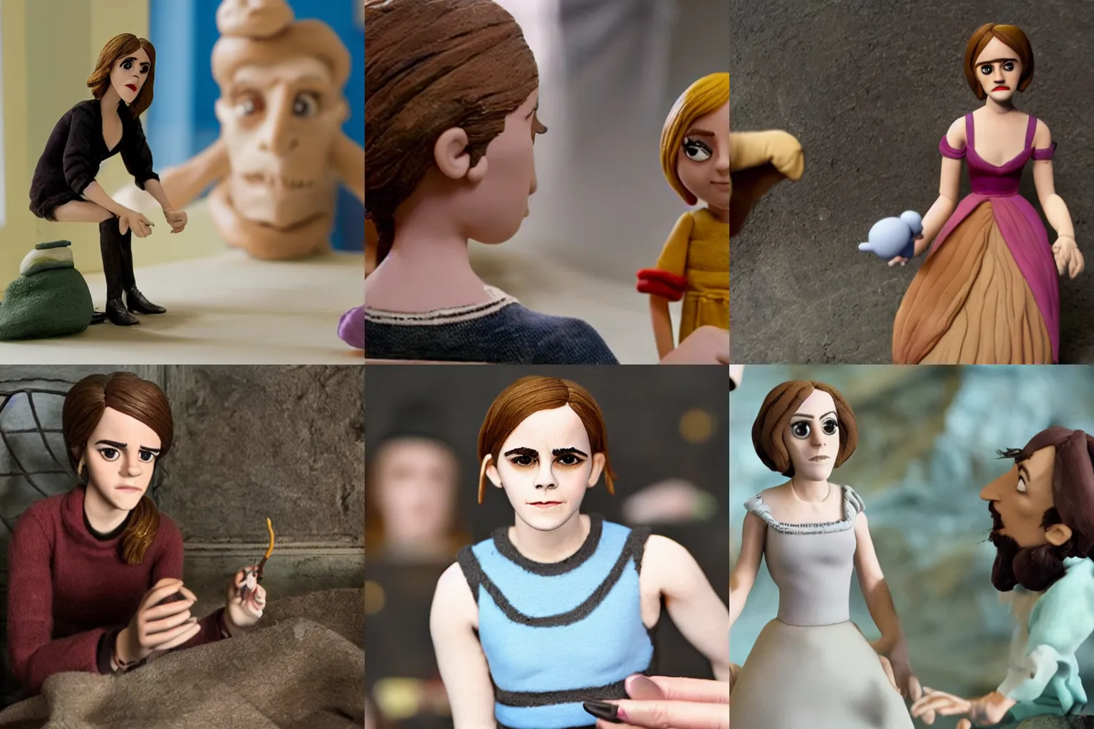 Prompt: Emma Watson in claymation movie, production still