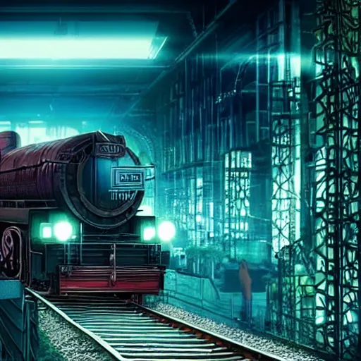 Image similar to :: Train to Hogwarts :: cyberpunk style :: Makoto Shinkai cyberpunk style :: Cinematography by Zack Snyder ::8k resolution :: cinematic shot.