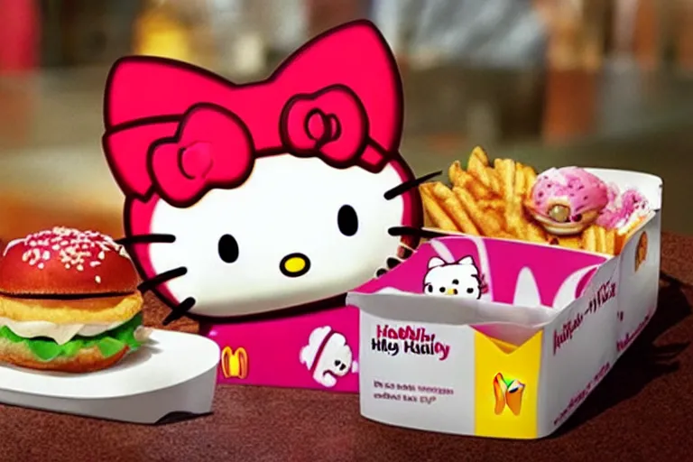 Image similar to the hello kitty meal from mcdonalds, advertisement,