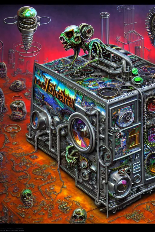 Prompt: a detailed photorealistic image of an ornate mechanical 3 d depth perspective industrial transparent glass isometric metallic nightmare zombie horror machine electronic chemistry satellite chrome synthesis engine by johfra bosschart, lisa frank, dark fantasy art, high detail, trending on artstation