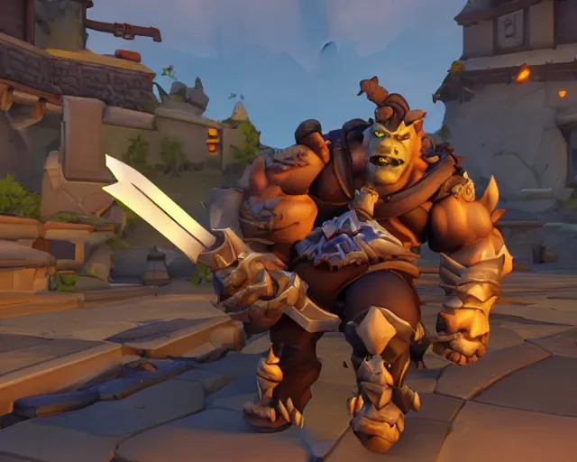 Prompt: orc with sword playable hero character in overwatch