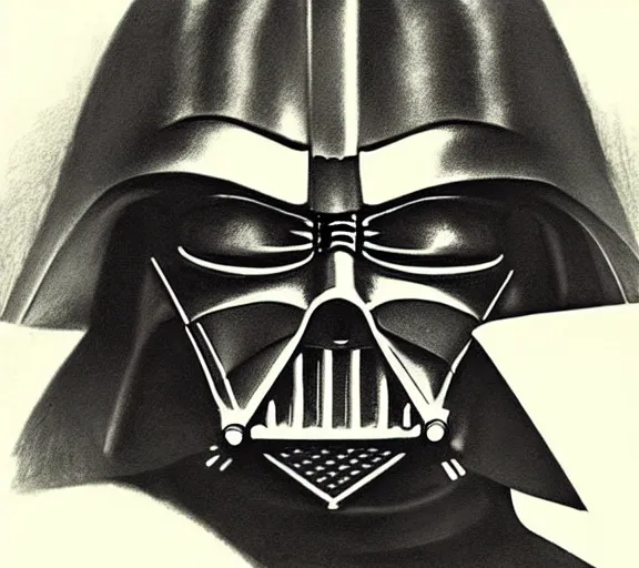 Image similar to beautiful pencil sketch portrait of Darth Vader by Vincent van Gogh; realistic-lighting