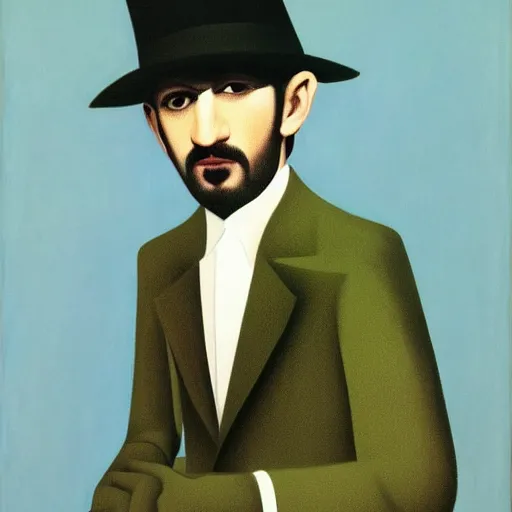 Image similar to painting of a young ringo starr by rene magritte, hd, 4 k, detailed, award winning